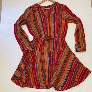 Los Banditos Southwestern Stripe Pattern V-Neck Mini Dress